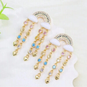 2/$30🌵 Whimsical Rhinestone Rainbow Earrings Crystal Tassel Clouds Jewelry NEW